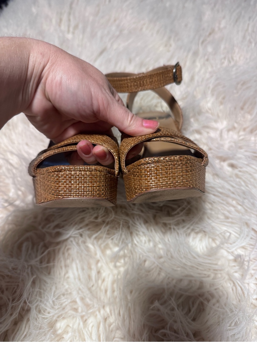 Sam Edelman Kayna Ankle Strap Heel Size 7 1/2 Platform Brown Weave - Picture 3 of 10